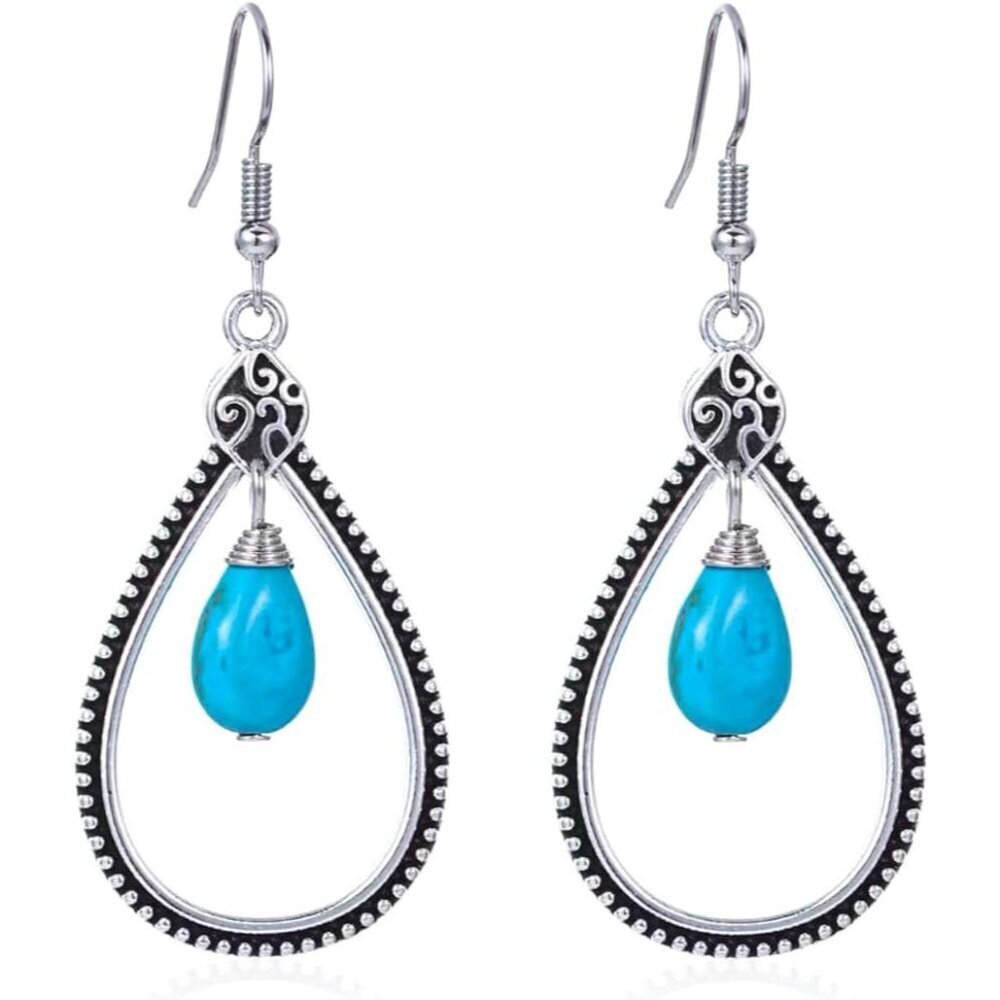 Turquoise Teardrop Shaped Vintage Long Summer Earring for Women Jewelry